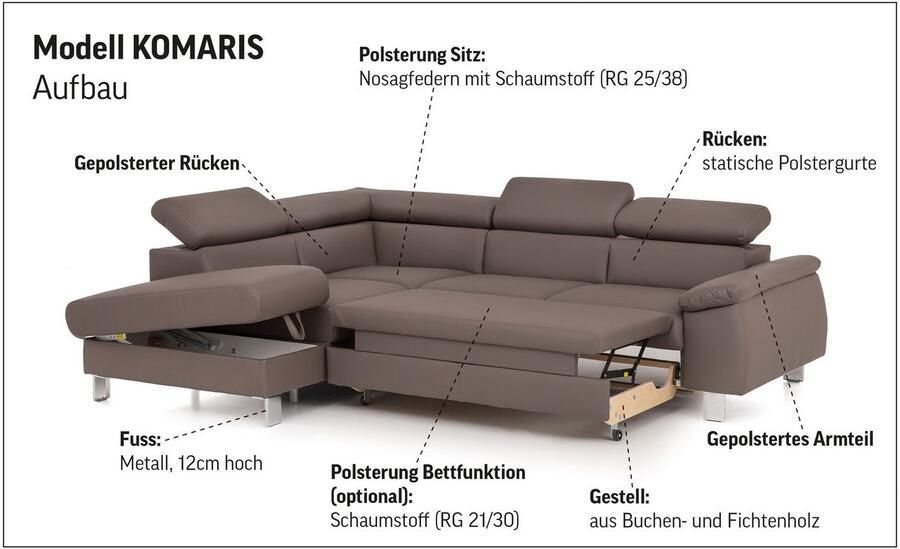 COTTA Hoekbank Komaris L-vorm B: 249 cm met hoofdverstelling optioneel bedfunctie bedlade & licht - Foto 2