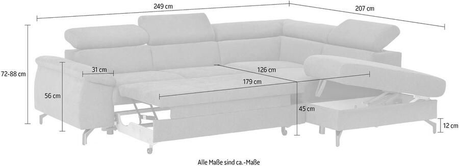 COTTA Hoekbank Komaris L-vorm met verstelbaar hoofdeind naar keuze met slaapfunctie & bedkist - Foto 5