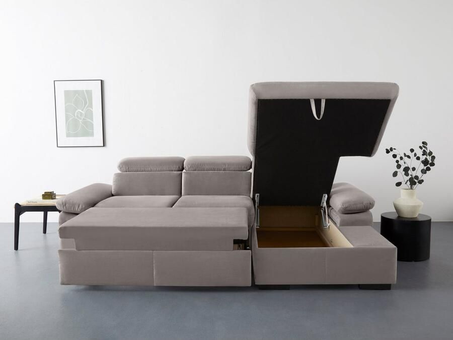 COTTA Hoekbank Lola L-vorm met hoofdeinde-functie & poef keuze met bedfunctie bedlade & armleuningverstelling (set) - Foto 2
