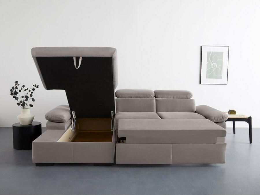 COTTA Hoekbank Lola L-vorm met hoofdeinde-functie & poef keuze met bedfunctie bedlade & armleuningverstelling (set) - Foto 2