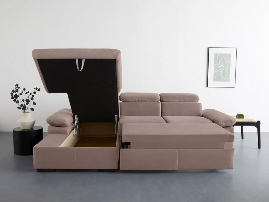 COTTA Hoekbank Lola L-vorm met hoofdeinde-functie & poef keuze met bedfunctie bedlade & armleuningverstelling (set) - Foto 2