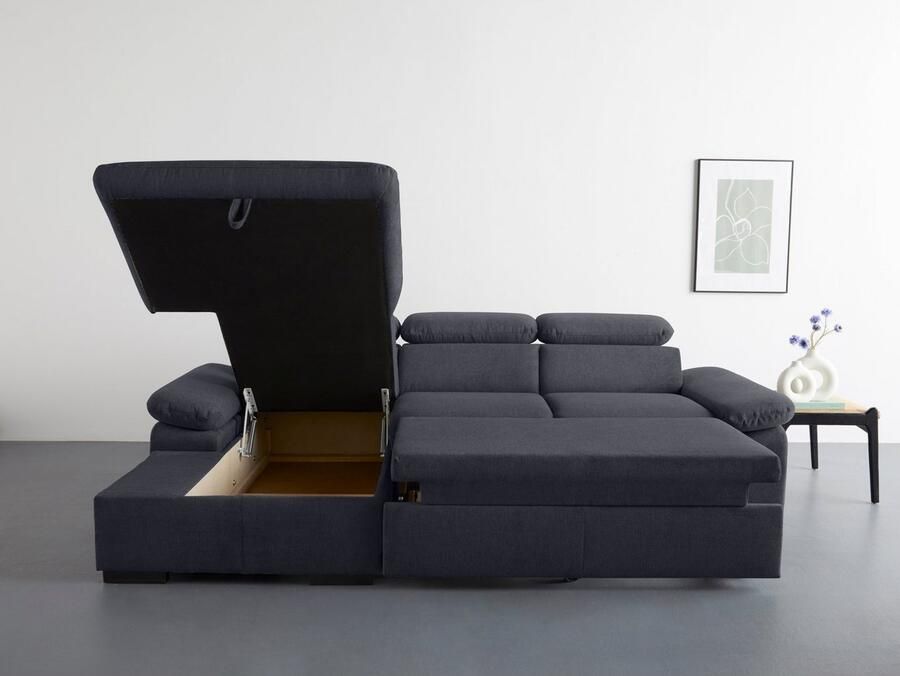 COTTA Hoekbank Lola L-vorm met hoofdeinde-functie & poef keuze met bedfunctie bedlade & armleuningverstelling (set) - Foto 3