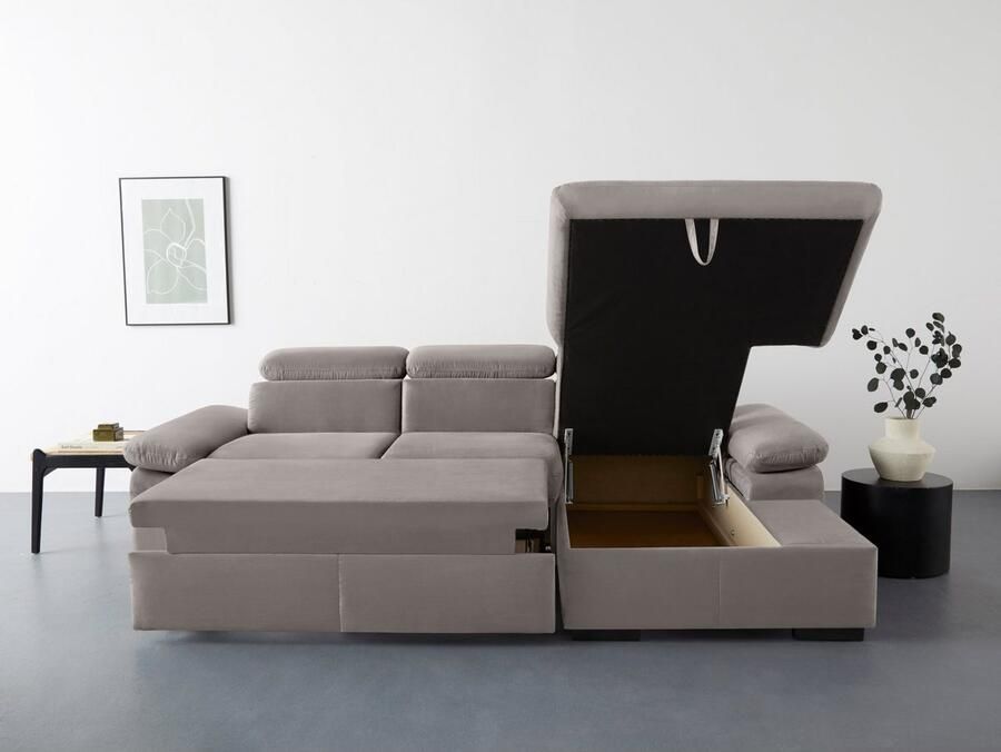 COTTA Hoekbank Lola L-vorm met hoofdeinde-functie & poef keuze met bedfunctie bedlade & armleuningverstelling (set) - Foto 2