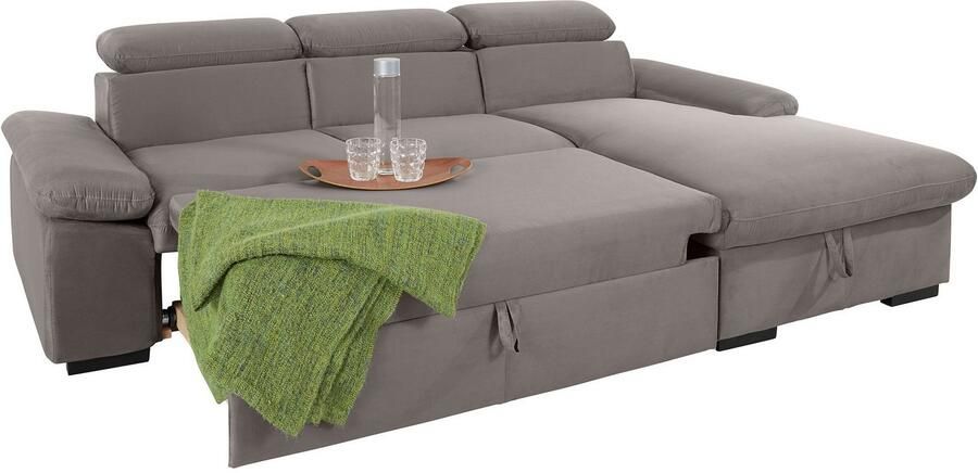 COTTA Hoekbank Lola L-vorm met hoofdeinde-functie & poef keuze met bedfunctie bedlade & armleuningverstelling (set) - Foto 7