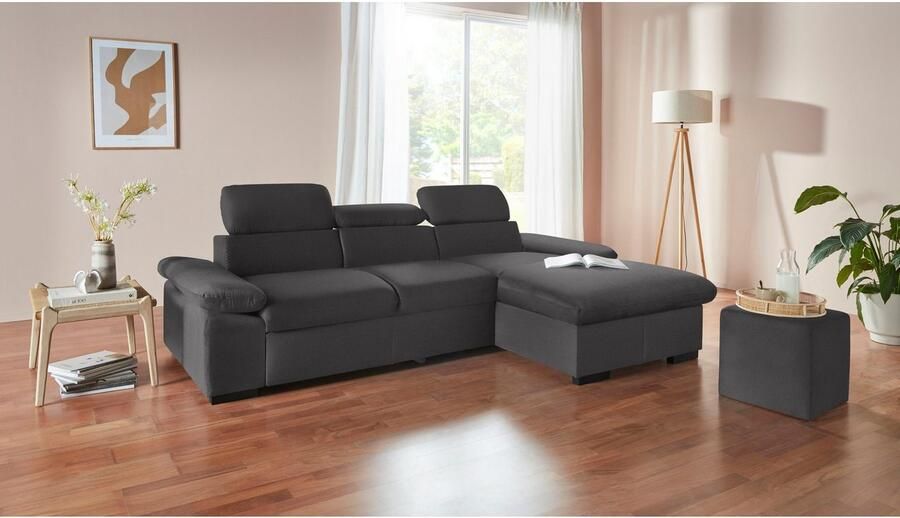 COTTA Hoekbank Lola L-vorm met hoofdeinde-functie & poef keuze met bedfunctie bedlade & armleuningverstelling (set)