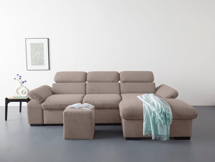 COTTA Hoekbank Lola L-vorm met hoofdeinde-functie & poef keuze met bedfunctie bedlade & armleuningverstelling (set) - Foto 4