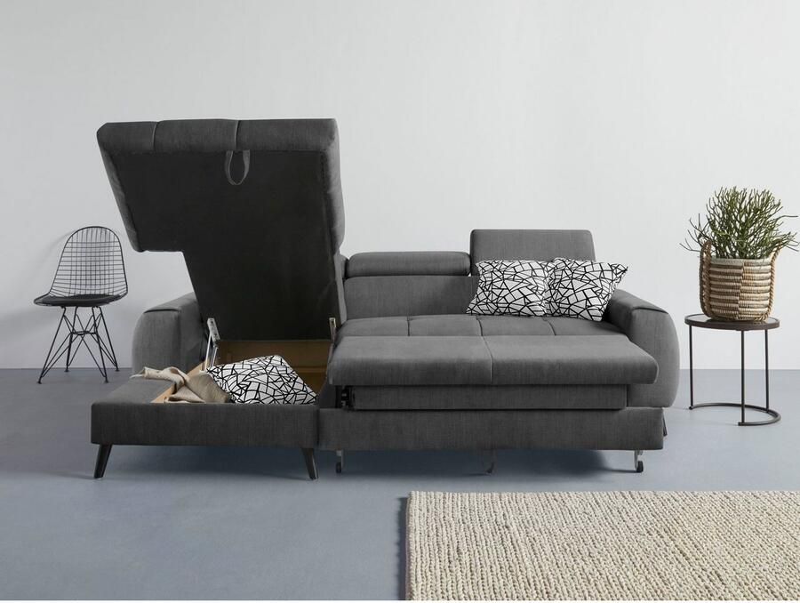 COTTA Hoekbank Mia L-vorm met 3 sierkussens keuze met bedfunctie bedlade verlichting & draadloze oplader