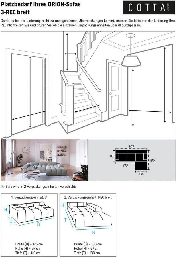 COTTA Hoekbank Orion L-vorm met hoofdbordverstelling & 3 lendenkussens - Foto 11
