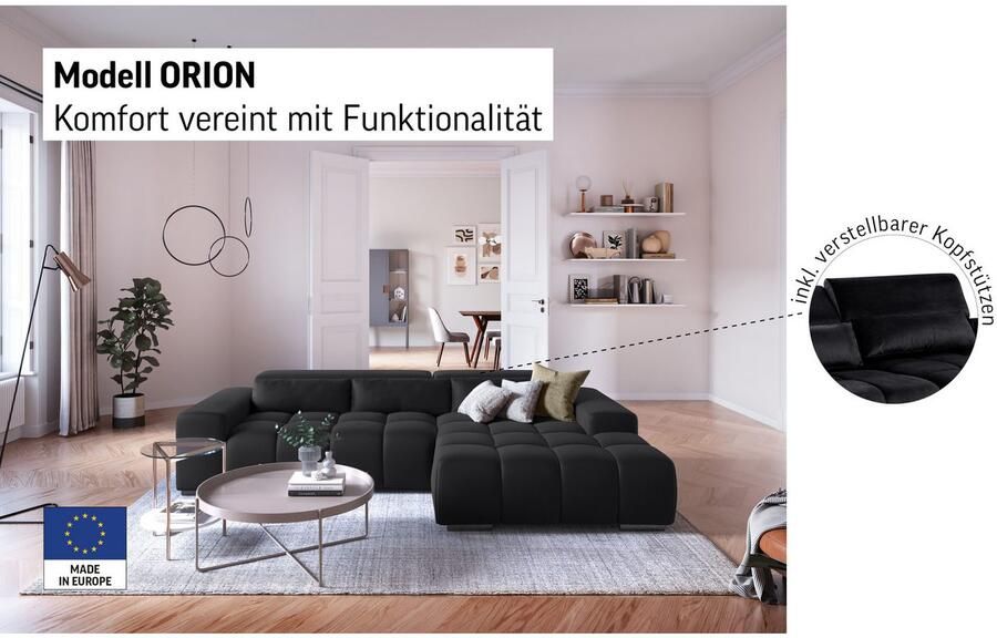 COTTA Hoekbank Orion L-vorm met hoofdbordverstelling & 3 lendenkussens - Foto 3