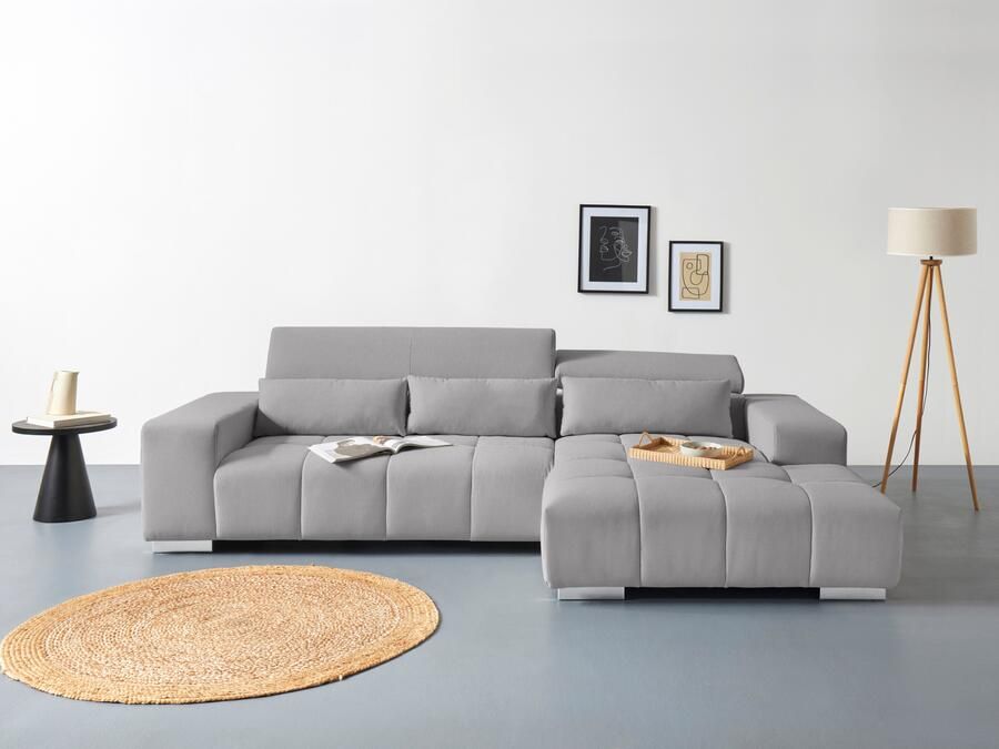 COTTA Hoekbank Orion L-vorm met hoofdbordverstelling & 3 lendenkussens