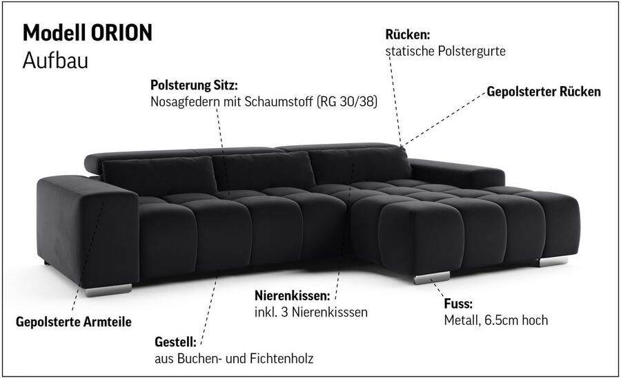 COTTA Hoekbank Orion L-vorm met hoofdbordverstelling & 3 lendenkussens - Foto 5