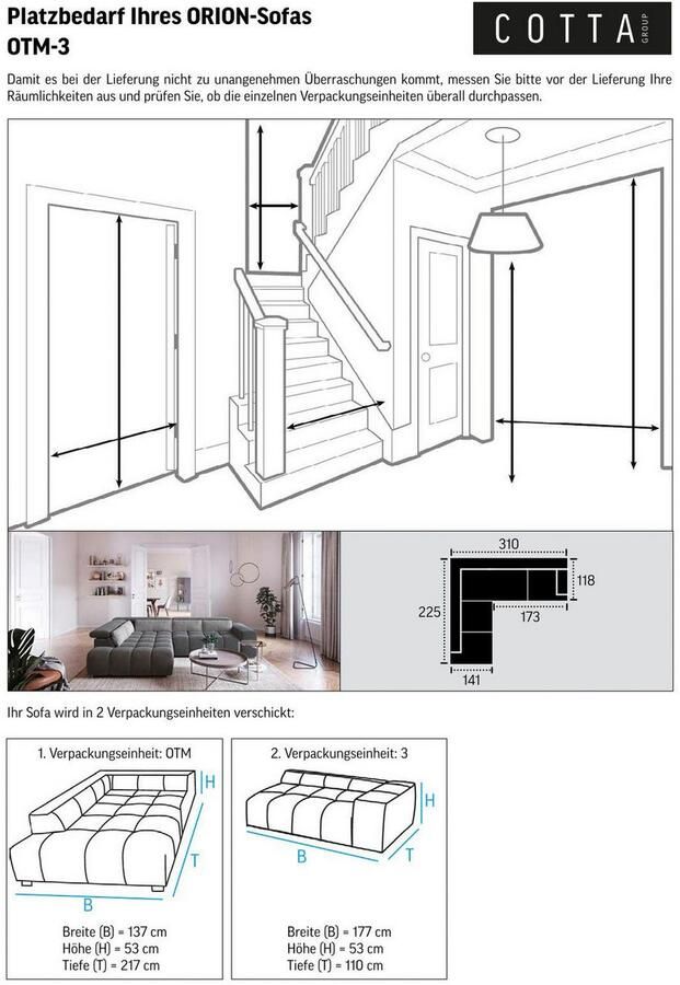 COTTA Hoekbank Orion L-vorm met hoofdbordverstelling & 5 lendenkussens - Foto 10