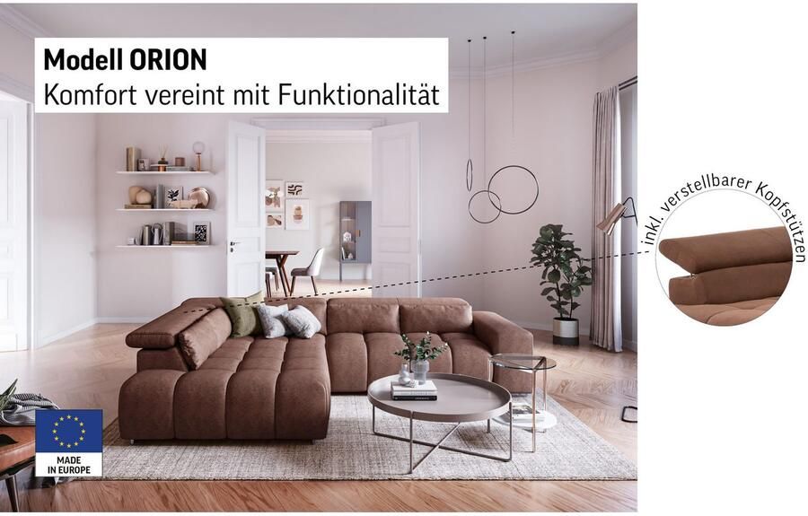 COTTA Hoekbank Orion L-vorm met hoofdbordverstelling & 5 lendenkussens - Foto 4