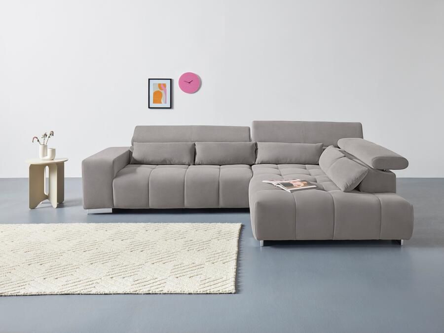 COTTA Hoekbank Orion L-vorm met hoofdbordverstelling & 5 lendenkussens