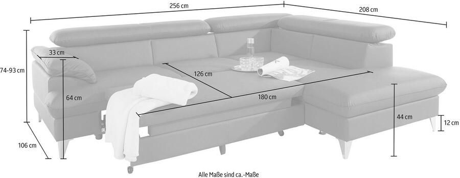 COTTA Zithoek Caluso L-vorm Set bestaande uit: hoekbank met hoofdverstelling & hocker - Foto 15
