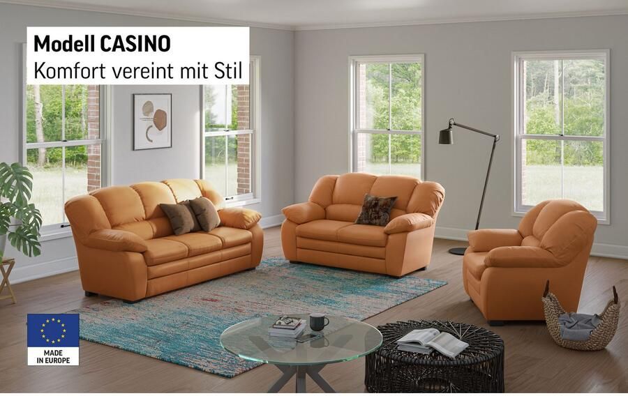 COTTA Zithoek Casino bankset 3-2-1 zitplaatsen woonkamer set 3-delig fauteuil 2-zits 2 5-zits hoge rugleuning (set 3-delig) - Foto 2