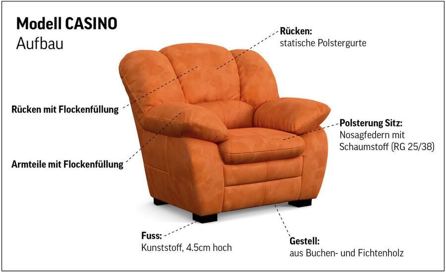 COTTA Zithoek Casino bankset 3-2-1 zitplaatsen woonkamer set 3-delig fauteuil 2-zits 2 5-zits hoge rugleuning (set 3-delig) - Foto 3