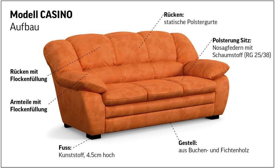 COTTA Zithoek Casino bankset 3-2-1 zitplaatsen woonkamer set 3-delig fauteuil 2-zits 2 5-zits hoge rugleuning (set 3-delig) - Foto 4