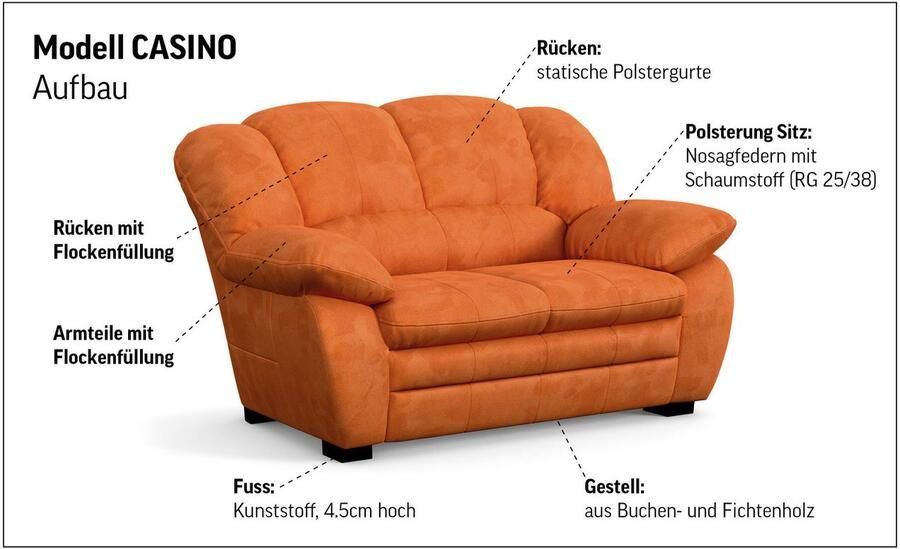 COTTA Zithoek Casino bankset 3-2-1 zitplaatsen woonkamer set 3-delig fauteuil 2-zits 2 5-zits hoge rugleuning (set 3-delig) - Foto 5