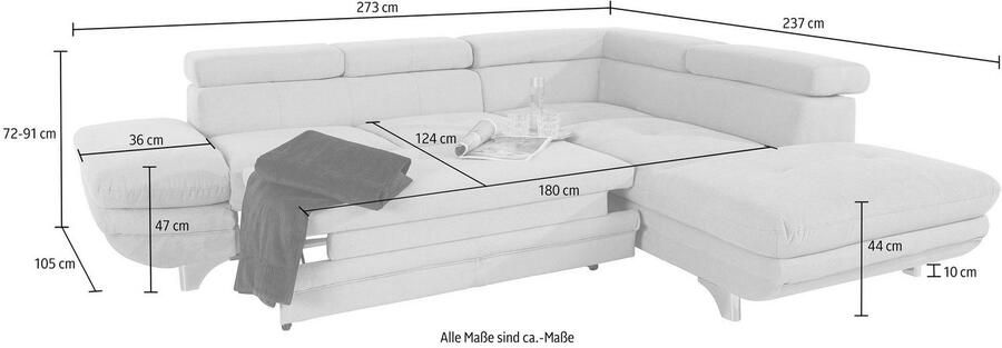 COTTA Zithoek Enterprise L-vorm Set bestaande uit: hoekbank met arm- & hoofdverstelling & hocker (set) - Foto 12