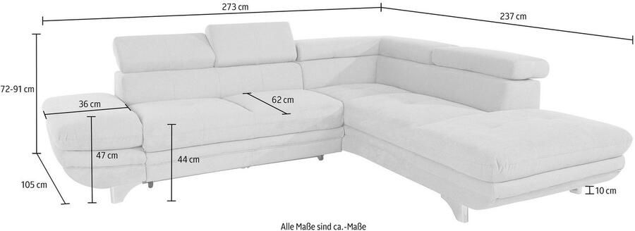 COTTA Zithoek Enterprise L-vorm Set bestaande uit: hoekbank met arm- & hoofdverstelling & hocker (set) - Foto 6