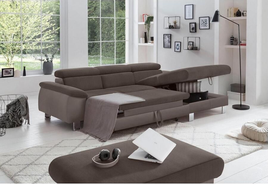 COTTA Zithoek Komaris L-vorm bestaand uit hoekbank en hocker met verstelbare hoofdsteun (set)