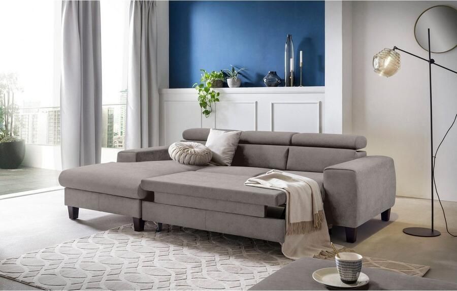 COTTA Zithoek Morven L-vorm Set bestaande uit: hoekbank met hoofdverstelling & hocker (set) - Foto 16