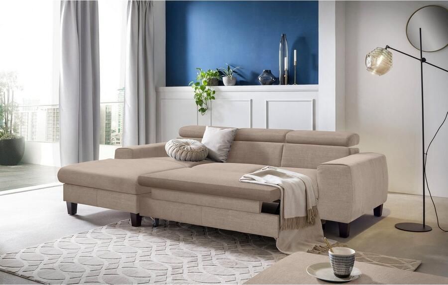 COTTA Zithoek Morven L-vorm Set bestaande uit: hoekbank met hoofdverstelling & hocker (set) - Foto 15