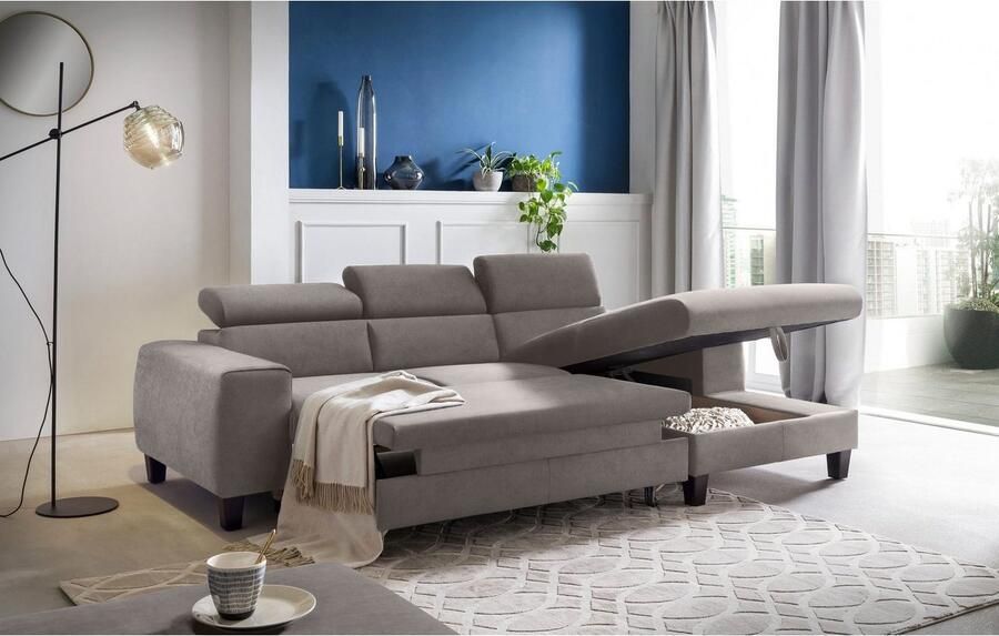 COTTA Zithoek Morven L-vorm Set bestaande uit: hoekbank met hoofdverstelling & hocker (set) - Foto 19