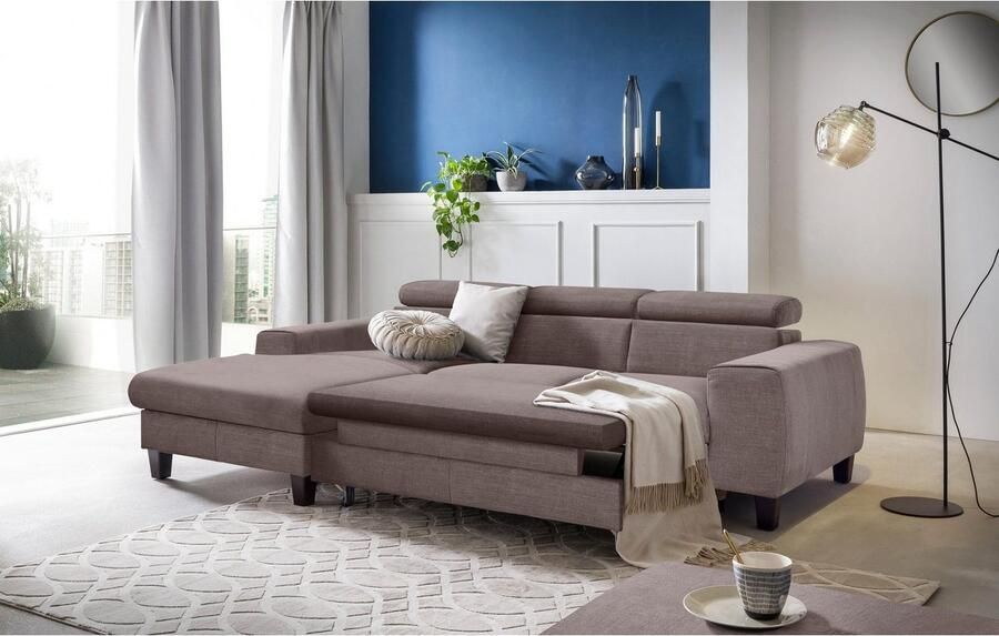 COTTA Zithoek Morven L-vorm Set bestaande uit: hoekbank met hoofdverstelling & hocker (set) - Foto 20