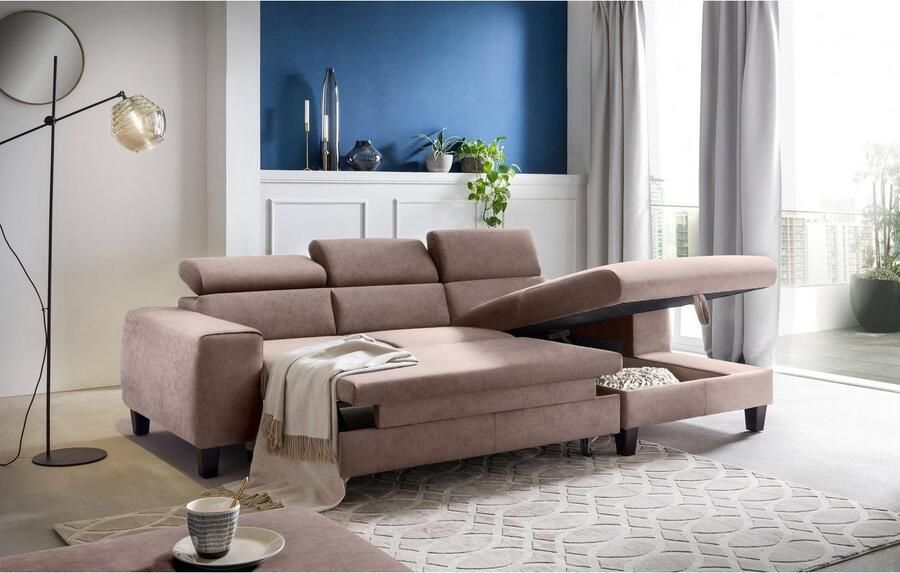 COTTA Zithoek Morven L-vorm Set bestaande uit: hoekbank met hoofdverstelling & hocker (set) - Foto 19