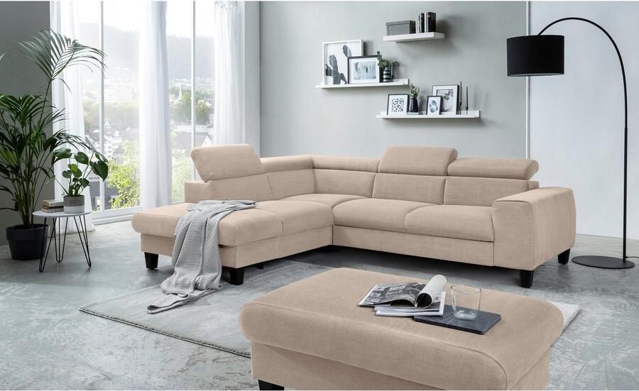 COTTA Zithoek Morven L-vorm Set bestaande uit: hoekbank met hoofdverstelling & hocker (set) - Foto 18