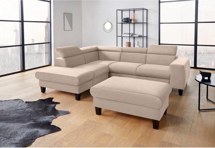 COTTA Zithoek Morven L-vorm Set bestaande uit: hoekbank met hoofdverstelling & hocker (set) - Foto 4