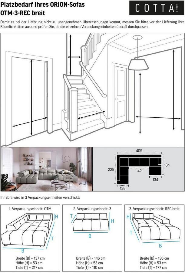 COTTA Zithoek Orion U-vorm met hoofdbordverstelling & 6 lendenkussens - Foto 2