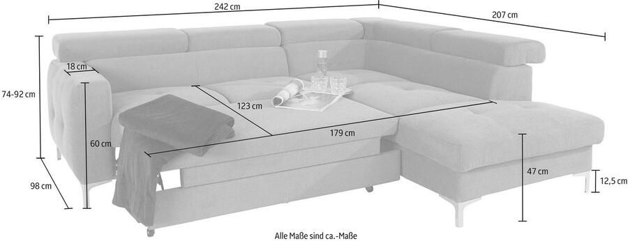 COTTA Zithoek Sammy L-vorm Set bestaande uit: hoekbank met hoofdverstelling & hocker (set) - Foto 16