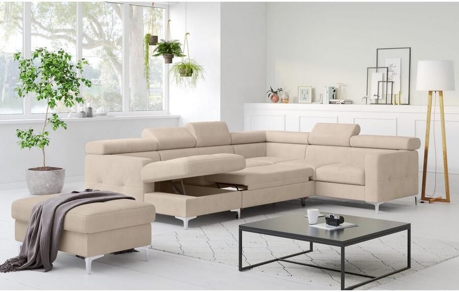 COTTA Zithoek Sammy U-vorm met verstelbaar hoofdeind naar keuze met slaapfunctie & bedkist - Foto 2