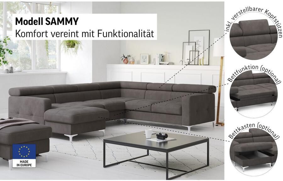 COTTA Zithoek Sammy U-vorm met verstelbaar hoofdeind naar keuze met slaapfunctie & bedkist