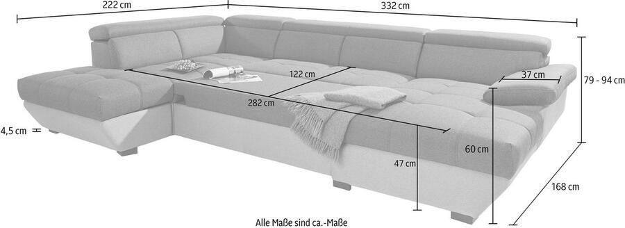 COTTA Zithoek Speedway U-vorm Set bestaande uit: woonlandschap met hoofdverstelling & hocker (set) - Foto 7