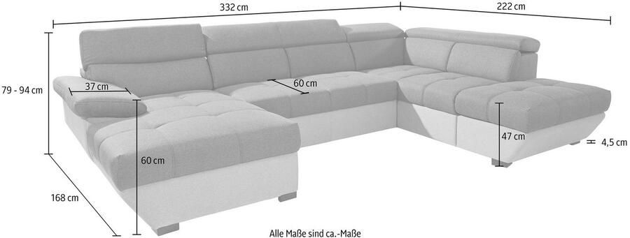 COTTA Zithoek Speedway U-vorm Set bestaande uit: woonlandschap met hoofdverstelling & hocker (set) - Foto 3