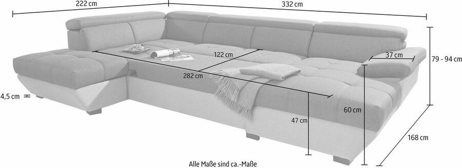 COTTA Zithoek Speedway U-vorm Set bestaande uit: woonlandschap met hoofdverstelling & hocker (set) - Foto 17