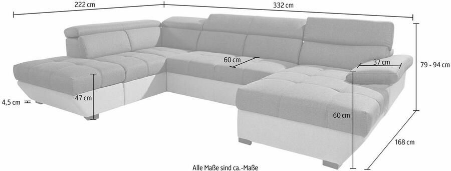 COTTA Zithoek Speedway U-vorm Set bestaande uit: woonlandschap met hoofdverstelling & hocker (set) - Foto 16