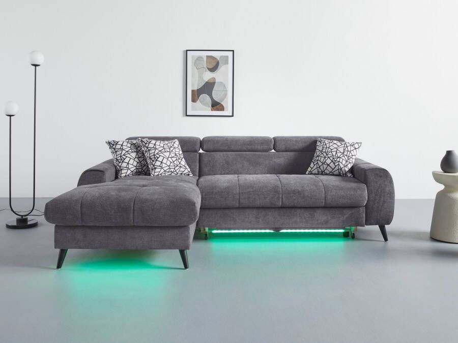 COTTA Hoekbank Mia 3-delige kussenset récamier naar keuze met of zonder rgb-verlichting