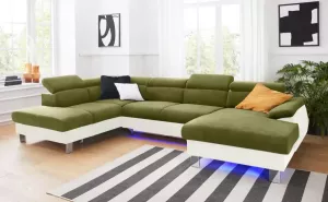 COTTA Zithoek Komaris met verstelbare hoofdsteun naar keuze met slaapfunctie en rgb-ledverlichting moderne chroomkleurige voet
