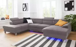 COTTA Zithoek Komaris Set: bestaand uit zithoek en hocker bank met verstelbare hoofdsteun naar keuze met slaapfunctie en RGB-ledverlichting (set)
