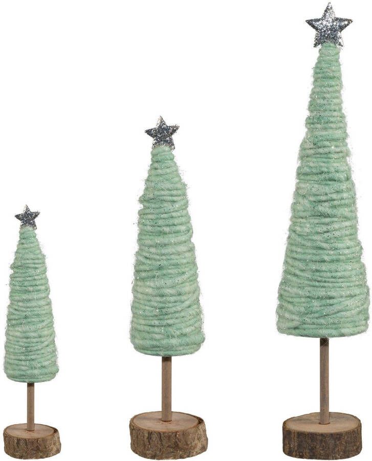 Creativ deco-boom Kerst versiering van hout en wol hoogte 25 33 46 cm (set 3 stuks) - Foto 1