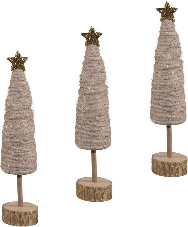 Creativ deco-boom Kerst versiering van hout en wol hoogte elk ca. 25 cm (set 3 stuks) - Foto 1