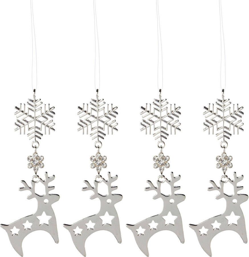 Creativ deco Boomversiering Sneeuwvlok & rendier kerstversiering (4 stuks)