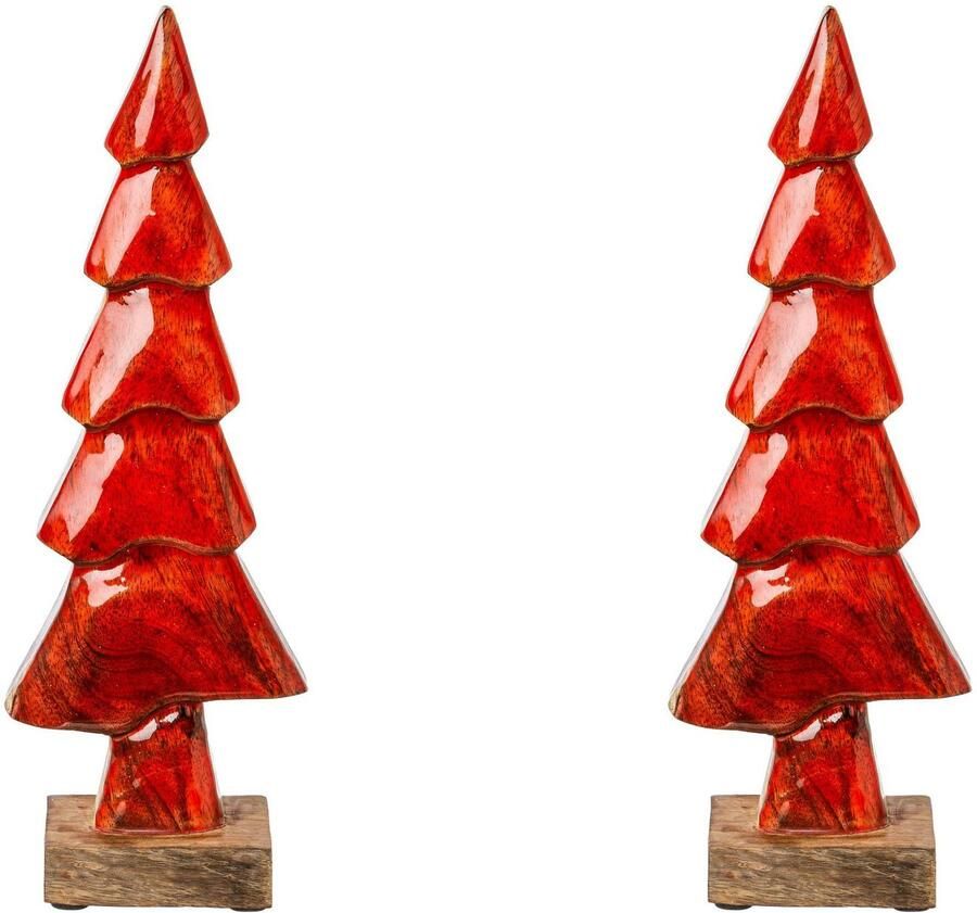 Creativ deco-boom Kerstversiering rood met emaille glitterafwerking (2 stuks)