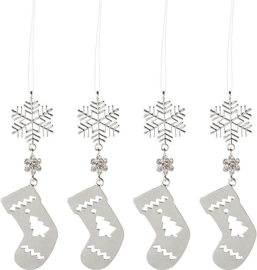Creativ deco Boomversiering Sneeuwvlok & sokken kerstversiering (4 stuks)