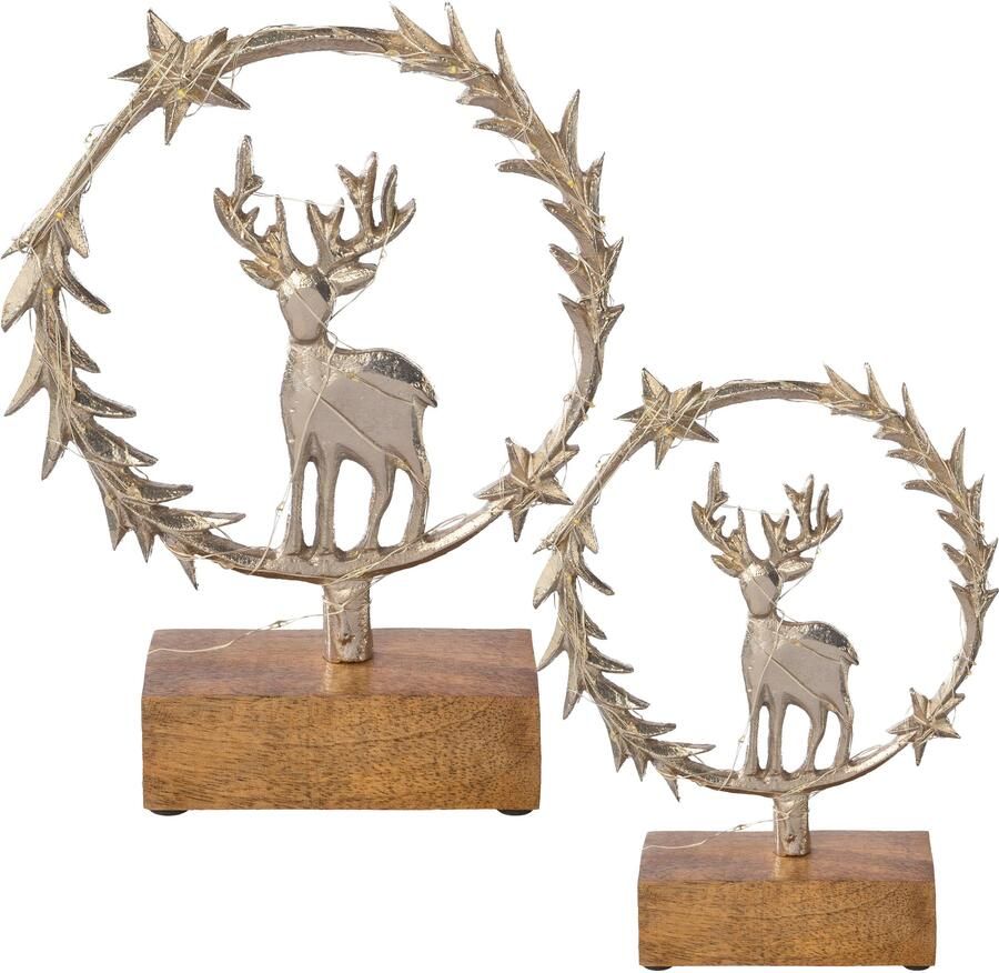 Creativ deco Decoratief figuur LUMEN decoratie-object krans met hert (set 2 stuks) - Foto 2